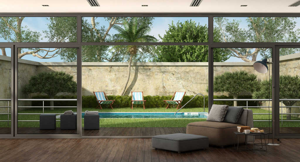 An outdoor room blurs the line between indoor and outdoor spaces.